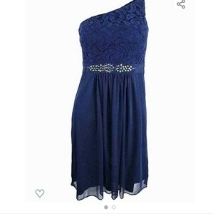 Elegant One-Shoulder Navy Blue Dress